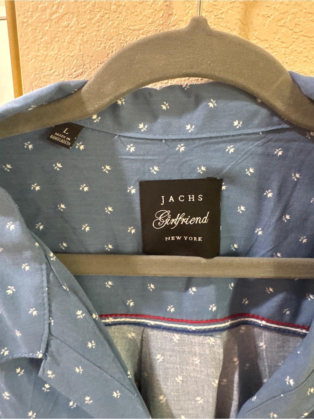 Blue Button-Down Women’s Short Sleeve Blouse with Subtle Print - Picture 2 of 3